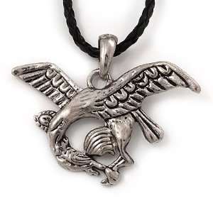  Silver Plated Eagle Pendant On Black Leather Style Cord 