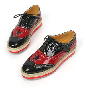 Womens Wing Tip Punching Oxford Lace Up Platform shoes  