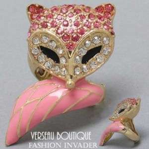 NEW Designer Inspired Pink Fox Ring w Rhinestones  