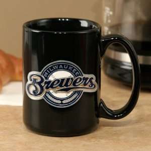  Milwaukee Brewers Black 15oz. Pewter Logo Ceramic Mug 