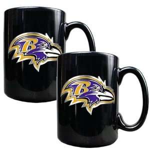  Baltimore Ravens 2pc Black Ceramic Mug Set   Primary Logo 