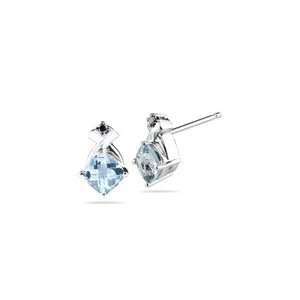  0.02 Cts Black Diamond & 0.76 Cts Aquamarine Earrings in 