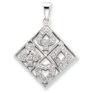  Sterling Silver Playing Cards CZ Pendant Jewelry