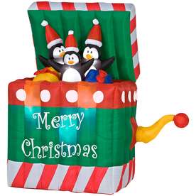 CHRISTMAS ANIMATED JACK IN THE BOX PENGUINS INFLATABLE  