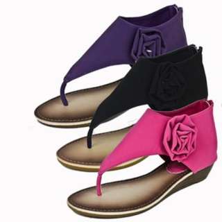 Womens T Strap Gladiator Flat Thong Sandals W/ Flower Gray Sz 5 10 