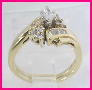 14k Yellow Gold Marquise, Round & Baguette Cut Diamond Wedding Ring 