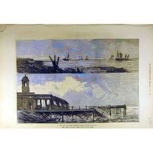  1877 Gale Ships Ashore Margate Jetty Wrecks Old Print 