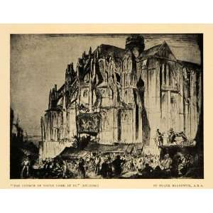  1911 Print Church Notre Dame Eu Etching Fight Crowd Art 