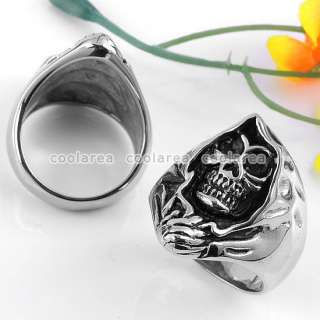   Punk Gothic Stainless Steel Black Evil Skull Ring Size11 Retro Jewelry