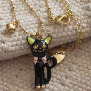   Pendant Necklace Gift FS Gold Tone Rhinestone Enamel Cat  