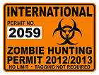 International Zombie Hunting Permit Decal / Sticker Window Bumper 