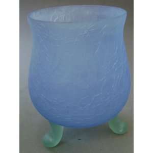  Decorative Blue Glass Floral Vase with Green Legs   6 1/2 
