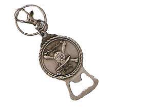 PIRATE JOLLY ROGER KEY CHAIN AND BOTTLE OPENER PEWTER  