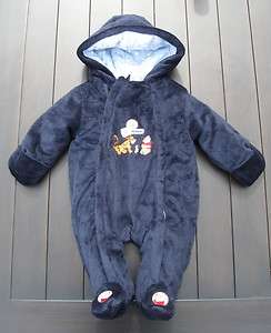 Disney Baby Winnie the Pooh Blue Plush Snowsuit / Bunting Newborn 0 3 