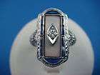 ART DECO FILIGREE 14K WHITE GOLD MOTHER OF PEARL SAPPHIRES AND 