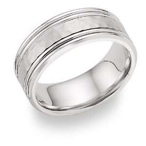  Hammered Wedding Band Ring   14K White Gold Jewelry