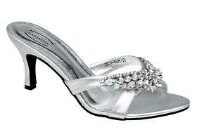   SILVER WEDDING PARTY PROM MULES SANDALS SHOES LOW HEEL LADIES BRIDAL
