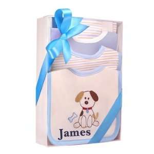 Personalized Puppy Dog Tails 6 Piece Bibs & Burp Cloths Set in Gift 
