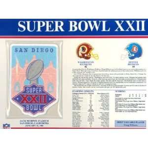  Super Bowl 22 Patch and Game Details Card Sports 
