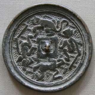 Very Rare Ming Dyn.Figure hunting beast bronze mirror XF