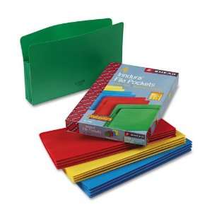  Drop Front File Pockets, Straight, Poly, Legal, Assorted, 4/Box 