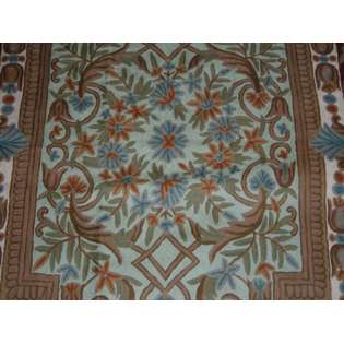MDS Crewel Rug Pool of Flowers Brown Chain Stitched Wool Rug (2X3FT 