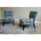   Set of 2 Beautiful Blue & Brown Twill Fabric Accent Club Chairs