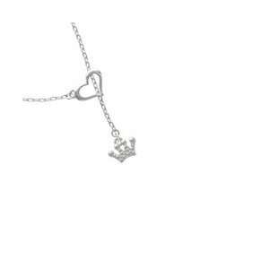  Small Faux Stone Crown Silver Plated Heart Lariat Charm 