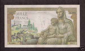 FRANCE 1000 MILLE FRANCS 07 01 1943   NO PIN HOLES   