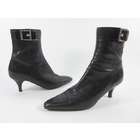   AUTH PRADA Black Leather Long Toe Buckle Strap Ankle Boots Sz 39.5 9.5