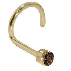   14K Yellow Gold Nose Ring Twist Screw   2mm Chocolate Diamond Jewelry