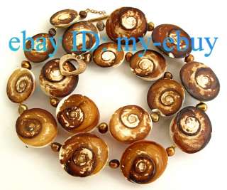 Elegant Spiral Shell & Brown Freshwater Pearl Necklace  
