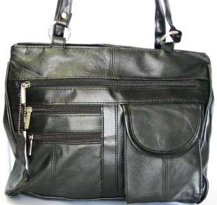 NWT Black Genuine LEATHER Large Shoulder Bag Handbag SATCHEL Purse 