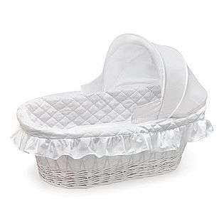 Badger Basket White Wicker Moses Basket with Hood and White Bedding 
