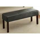   Cream faux leather upholstered bedroom bench with dark wood legs
