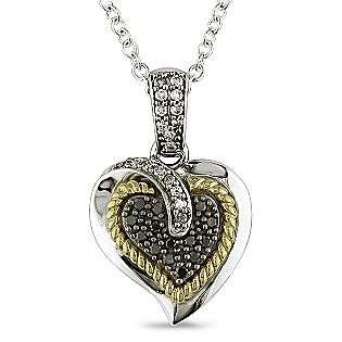 cttw Black and White Diamond Pendant in 10K Yellow Gold and 