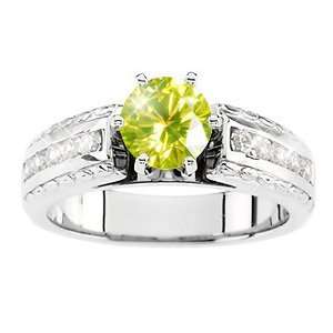   Gold Ring with Fancy Greenish Yellow Diamond 1/2 carat Princess cut