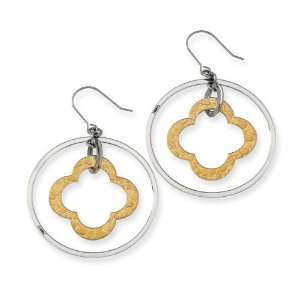   Stainless Steel Gold IP Plated Circle Dangle Earrings Chisel Jewelry