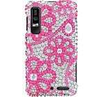   ATRIX 4G Full Bling Hot Pink Lace Flowers Snap On Protector Case