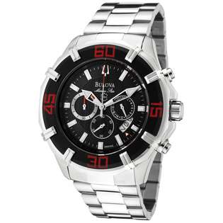 Bulova Mens Marine Star Chronograph Black Textured Dial Stainless 