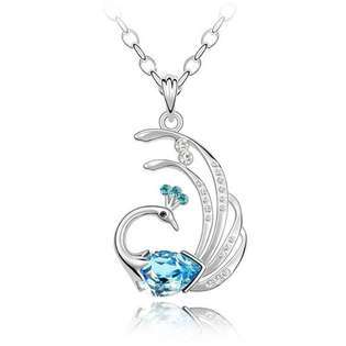 Top Value Jewelry Blue Crystal Peacock Pendant, Women Sweater Necklace 