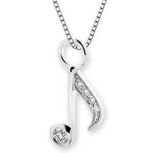  18K White Gold Music Note Diamond Accent Charm With 925 