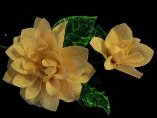   Millinery Flower 2 Crepe Fabric w/ Velvet Leaves KU7 Rich Vanilla G
