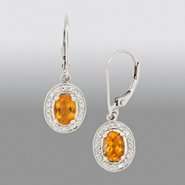 Citrine Oval Gemstone Diamond Earrings 