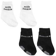 Silly Souls Rock Star & Milk Junkie Socks (Set of 2)   Black & White 