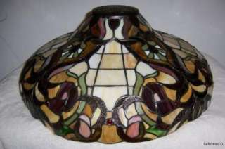 BEAUTIFUL OLDER LEADED STAINED GLASS LAMP SHADE SIGNED SPECTRUM FREE 