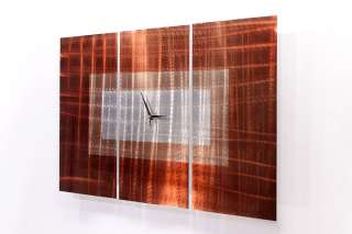 Metal Hand Painting Modern Abstract Wall Mahogany Silver Large Clock 