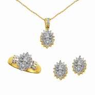 cttw Diamond Ring Pendant Earring Set in 18K Gold Over Sterling 