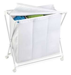 White Steel Folding Triple Laundry Sorter # HMP 01387 by Honey Can Do 