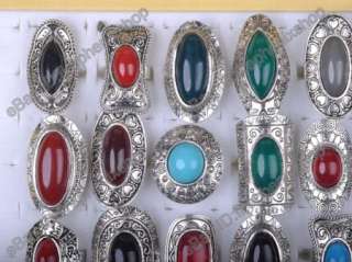   bulk lots jewelry 10 resin gemstone Tibet silver rings free  